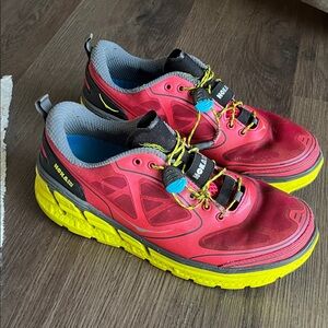 Hoka One One Red and Yellow Women’s Athletic Shoes